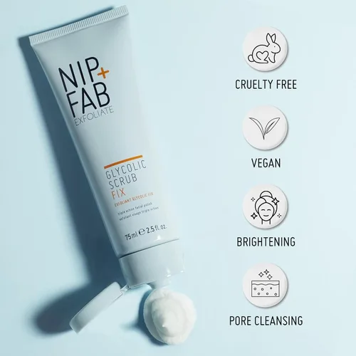 Vista 2 de Nip + Fab Glycolic Acid Fix Face Scrub con ácido salicílico, AHA/BHA, limpiador facial exfoliante para refinar poros y aclarar la piel, 2.5 fl oz