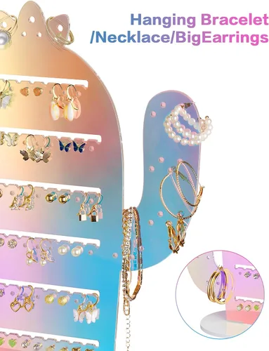 Vista 5 de NiHome Soporte acrílico iridiscente para aretes de cactus 11.2 x 12.8 pulgadas, organizador de aretes para mujer