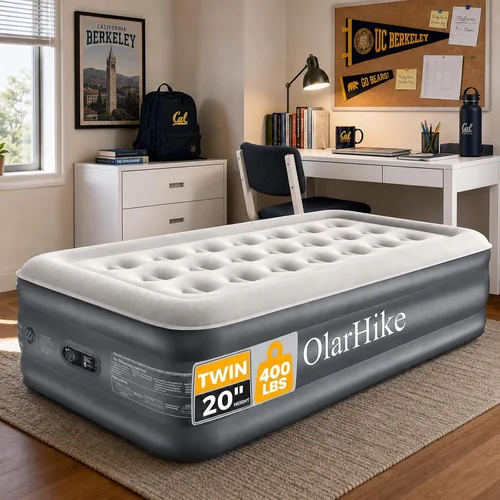 Vista 13 de OlarHike Colchón de aire individual con bomba incorporada, cama inflable de Altura estándar 18" Gris