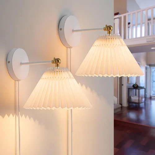 Vista 11 de Aplique de pared con enchufe, juego de 2 luminarias de luz de pared blanca con enchufe, lámpara de pared con cable de enchufe e interruptor