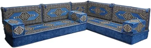 Vista 127 de arabicsofa Juego de asientos Jalsa en forma de L – Majlis árabe hecho a mano con almohadas de respaldo