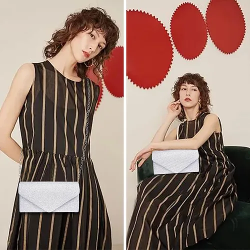 Vista 2 de Larcenciel Bolsos de mano para mujer, con lentejuelas brillantes, bolsa de noche con cadena, elegante vestido de fiesta de graduación, bolso de novia