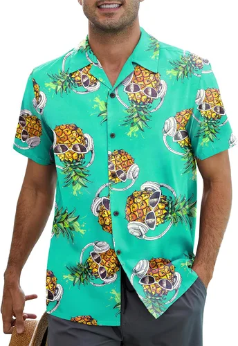 Vista 31 de Camisa hawaiana para hombre, con estampado floral, cómoda, con botones, casual, manga corta, ropa de playa para hombre