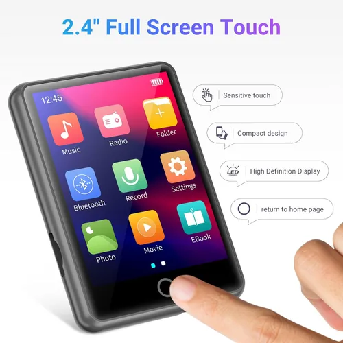 Vista 6 de MECHEN 64GB Bluetooth 5.3 Reproductor MP3 2.4" Pantalla táctil Gris