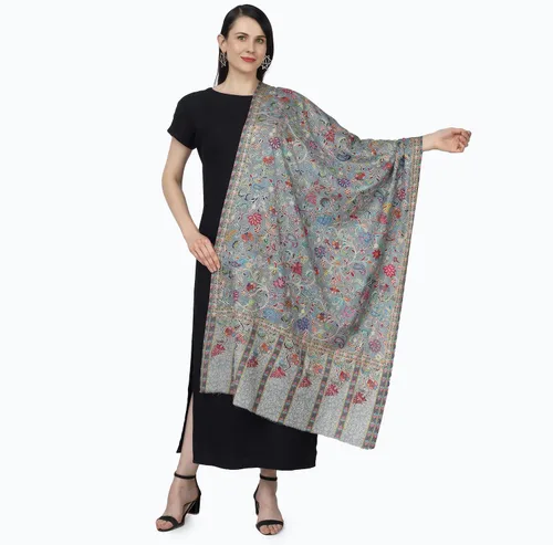 Vista 2 de PASHWRAP Kalamkari Wrap pintado a mano en Cachemira, chal grande de lujo para mujer
