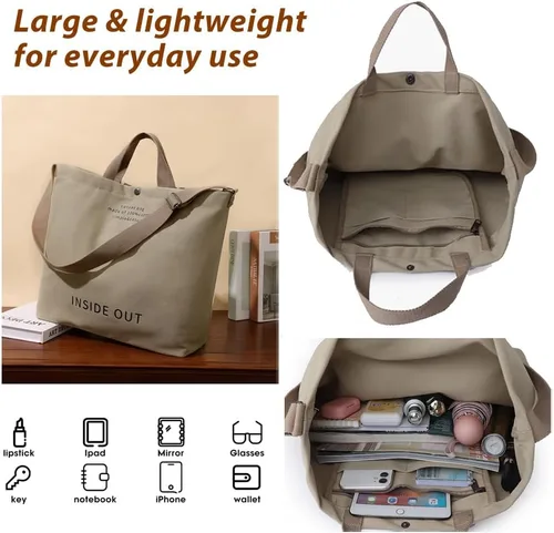 Vista 2 de Huwzder Bolso de hombro de lona grande para mujer, bolso de trabajo casual, bolso cruzado con asa superior, bolso cruzado