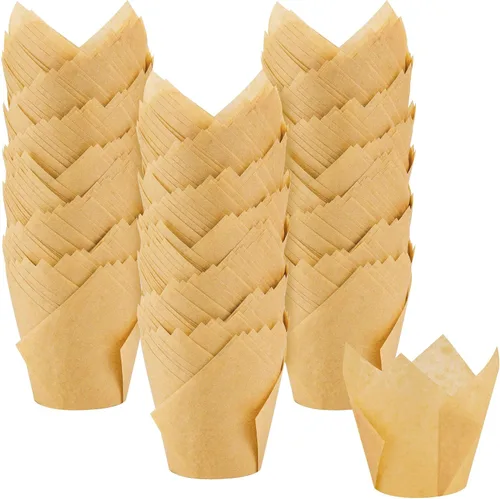 Vista 8 de XP-ART 300 forros de tulipanes para cupcakes medianos para hornear magdalenas, perfectos para fiestas de cumpleaños, bodas, baby showers, Marrón