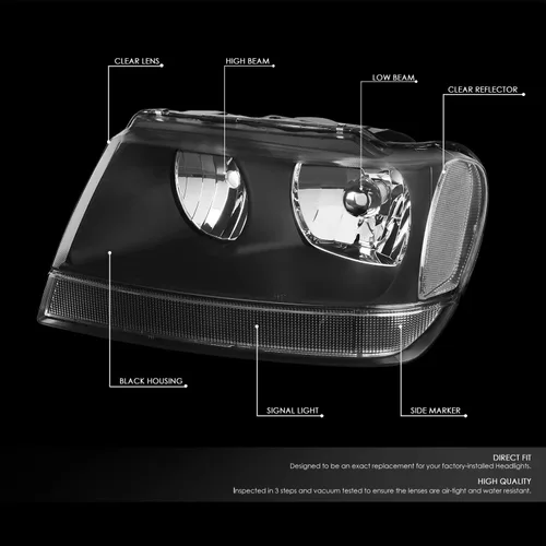 Vista 2 de Auto Dynasty Conjunto de faros delanteros compatible con Jeep Grand Cherokee WJ 1999-2004, reemplazo de faros halógenos del lado del conductor