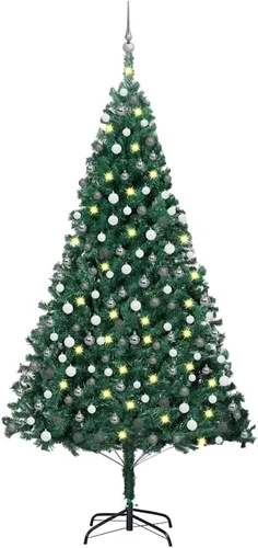 Vista 13 de 6.5ft Pre-Lit Artificial Christmas Tree with 250 LED Lights, Hinged PVC Branches, Metal Stand, and Decorative Balls for Indoor Holiday Decor Verde