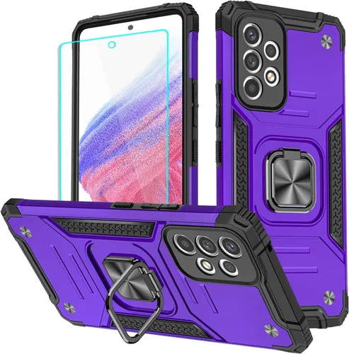 Vista 10 de HNHYGETE Funda para teléfono Galaxy A53 5G con protector de pantalla, soporte giratorio de grado militar de 360° [resistente] a prueba de golpes