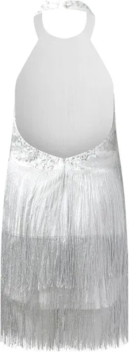 Vista 3 de Mini vestido sexy con cuello en V y lentejuelas con borlas para mujer, sin mangas, entallado, con flecos, vestido de fiesta para club nocturno