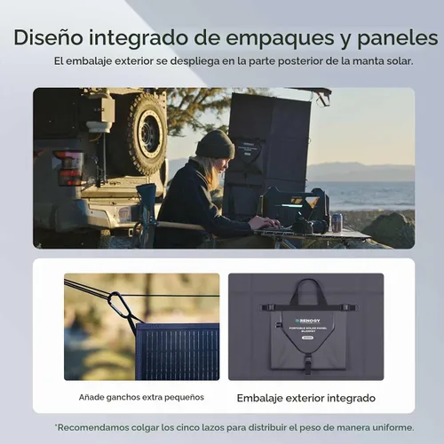 Vista 6 de Renogy Manta de Panel Solar de 200 Vatios, Paneles Solares Plegables Portátiles Tipo N, 25% de Alta Eficiencia Ligero Ahorro de Espacio de 8