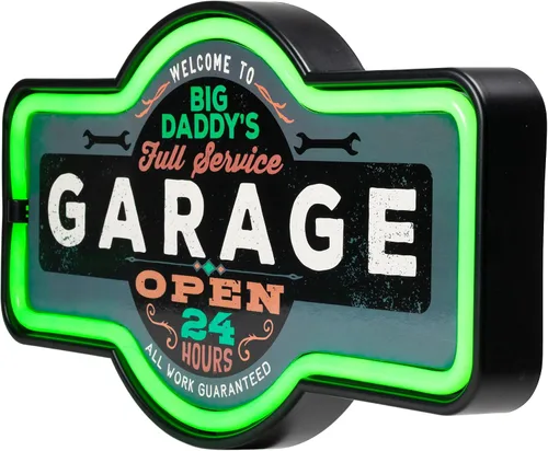 Vista 5 de Northlight Letrero de pared LED con luz de neón de Big Daddy's Full Service Garage - 17.25" - Verde