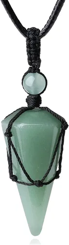 Vista 16 de XIANNVXI Collar puntiagudo con piedra de cristal curativo, cuerda negra ajustable, collar con colgante de piedras preciosas naturales, joyería