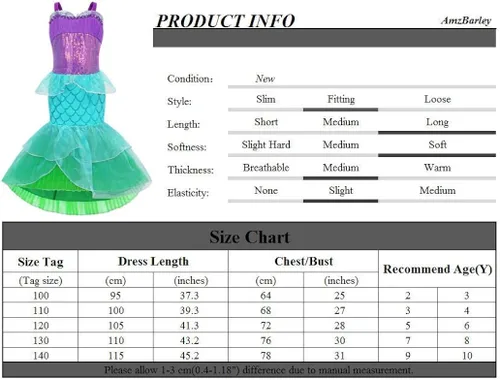 Vista 7 de AmzBarley Little Girls Mermaid Costume Dress Up Halloween Fancy Party Cosplay Princess Mermaid Outfit Dress