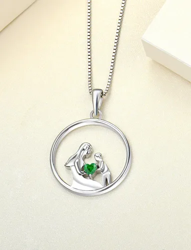 Vista 4 de YL Collar para madre de plata de ley 925 con colgante redondo de piedra natal para mamá