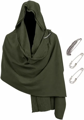 Vista 15 de JPXH Conjunto de bufanda con capucha con cinturón y muñequeras para cosplay medieval Marrón