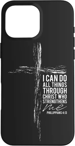 Vista 24 de iPhone 12 mini versículo religioso cruz teléfono casos hombres papá Filipenses 4:13 caso