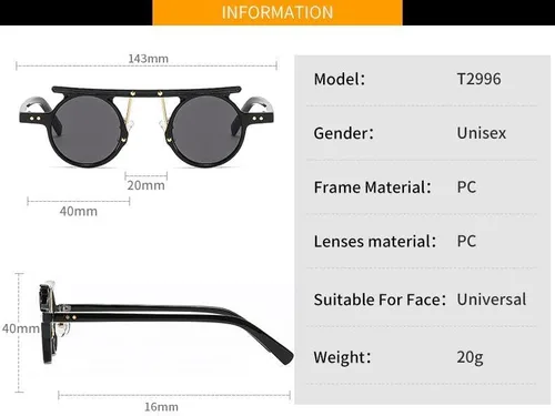 Vista 5 de Lentes de sol redondos para hombres y mujeres, estilo hippie de moda, círculo, protección UV400, tonos punk