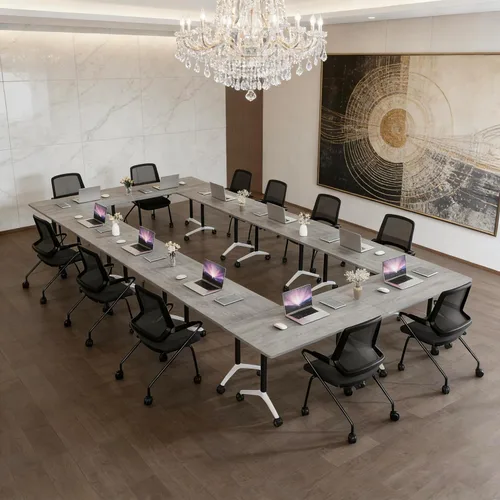Vista 2 de Mesa de conferencias plegable, mesas de sala de conferencias con ruedas, mesa rectangular grande y plegable para reuniones de 6 a 12 personas, mesa