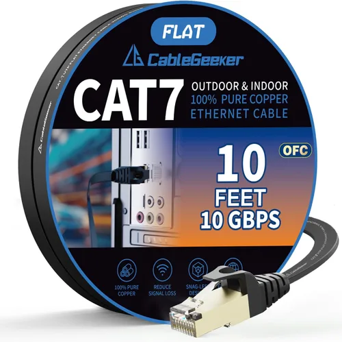 Vista 20 de Cable blindado Cat 7 para conexión de Ethernet (cable de la más alta velocidad), plano, tiene un conector RJ45 a prueba de enganche, para módem