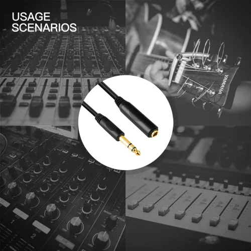 Vista 4 de Cable de extensión TRS macho a 1/4 de pulgada para auriculares hembra de 0.250 in, cable de extensión de guitarra para auriculares, cable de audio