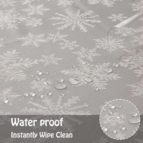 Vista 2 de Mebakuk Mantel de Jacquard Navideño Impermeable con Patrón Floral Damasco, Cubierta de Mesa de Peso Pesado Limpiable Sin Arrugas para Cena o Uso