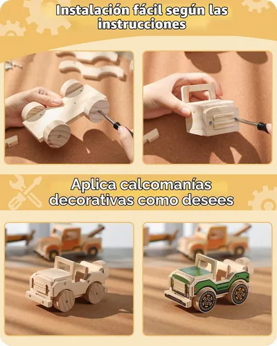 Vista 5 de SainSmart Jr. Kit de construcción de carpintería, juego de proyectos STEM 4 en 1 para niños, juguetes de montaje de manualidades de madera