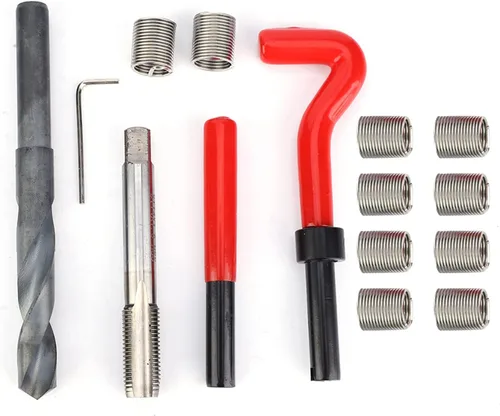 Vista 4 de Kit de reparación de insertos de rosca, 15 piezas de insertos de rosca de acero inoxidable M14x1.5 hembra de reparación de roscas kit surtido