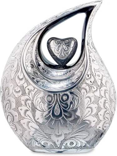 Vista 12 de Gran urna de lágrima negra con corazón plateado para cenizas humanas masculinas - Urnas para hombres y mujeres adultos - Urnas de cremación