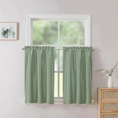 Vista 12 de Chyhomenyc Uptown - Cortinas negras de 24 pulgadas de largo, 2 paneles, cortinas cortas de seda sintética para oscurecer la habitación, cortinas