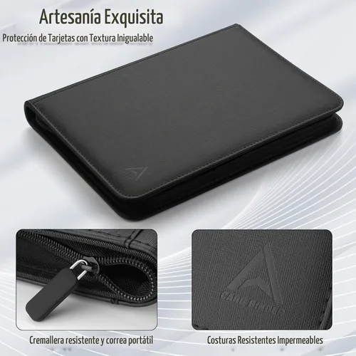 Vista 3 de Carpeta de 9 bolsillos para tarjetas intercambiables, capacidad 540 con cierre de cremallera, protector de tarjetas de piel sintética de doble cara
