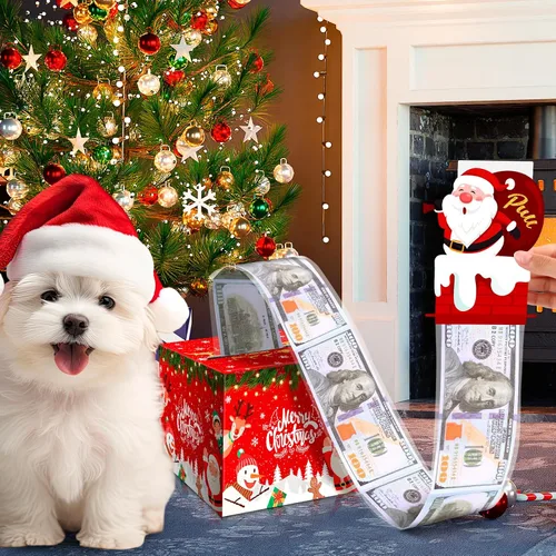 Vista 2 de Caja de dinero de Navidad para regalo en efectivo, caja sorpresa de felicidad, cajas de dinero con tarjeta extraíble de Papá Noel y 30 bolsas