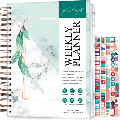 Vista 14 de PLANBERRY Agenda semanal grande prémium – Planificador de vida y presupuesto sin fecha – Organizador y diario de productividad, 8 x 10.4 pulgadas