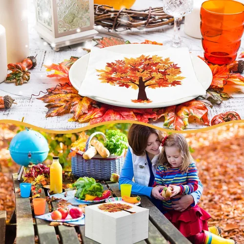 Vista 7 de Paquete de 60 servilletas de papel de otoño, hojas de arce, servilletas desechables de hojas de otoño, servilletas decorativas para otoño