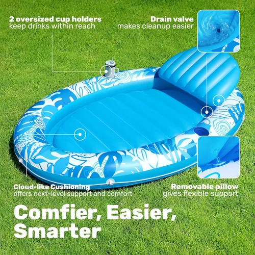 Vista 5 de Sloosh Flotador inflable para piscina, flotador ovalado de 70 x 50 pulgadas para adultos, flotadores de balsa para piscina, tumbona personal