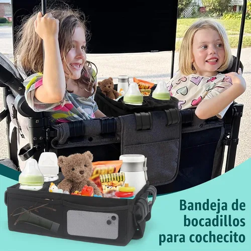 Vista 6 de W2 - Bandeja de aperitivos para cochecito Wonderfold W2, soporte para tazas de cochecito, almacenamiento de juguetes, accesorios de carro W2
