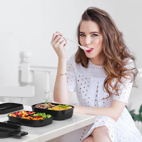 Vista 7 de HOMETALL Caja Bento para Adultos, Envases de Almuerzo para Hombres y Mujeres con 8 Compartimentos, Envases de Almuerzo con Utensilios, 1900ML/51 OZ