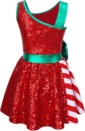 Vista 2 de Moily Kids Girls Christmas Dance Costume Sequins Figure Skating Dress Tutu Ballet Leotard Holiday Party Fancy Dress