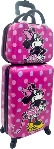 Vista 2 de Fast Forward Juego de maletas de mano y estuche de belleza con licencia de lado duro de 20 pulgadas para niños, Multi colorido, Minnie Mouse