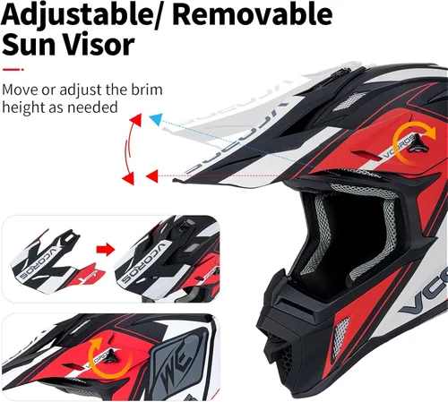 Vista 5 de VCOROS H637 - Cascos de motocross para adultos, ATV, Dirtbike, BMX, MX, todoterreno, aventura, UTV, con certificación DOT
