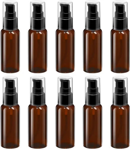 Vista 11 de Juego de botellas con bomba de viaje, paquete de 10 dispensadores de bomba de plástico transparente vacíos de 2 onzas (2.0 fl oz) con tapa negra