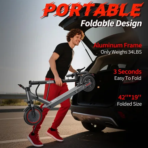 Vista 7 de WERHY Scooter eléctrico, motor potente de 350 W/500 W y neumático de 8.5 Rojo-Negro