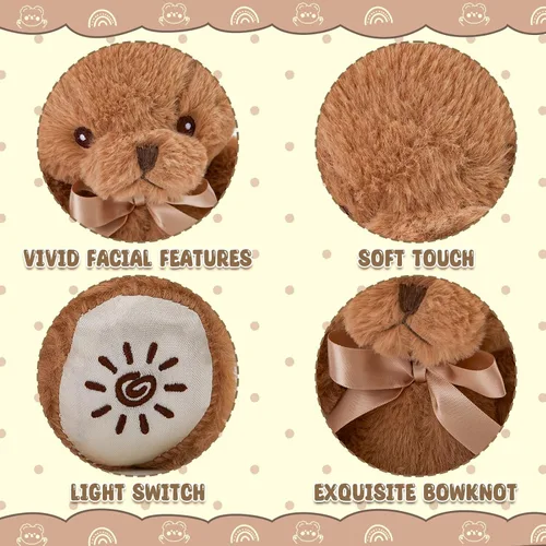 Vista 5 de BSTAOFY Oso de peluche con luz marrón, oso de peluche brillante, juguete de peluche suave para niñas y niños, regalos de cumpleaños, 8 pulgadas