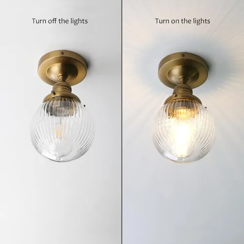Vista 7 de Pathson Modern Semi Flush Mount Ceiling Light Fixture with Striped Globe Glass Shade, Industrial Ceiling Lighting Lamp for Living Room Foyer Hallway