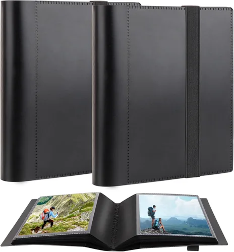 Vista 9 de Paquete de 2 álbumes de fotos de 5 x 7 con capacidad para 64 fotos, páginas interiores negras con banda elástica fuerte, álbum de fotos pequeño de 5