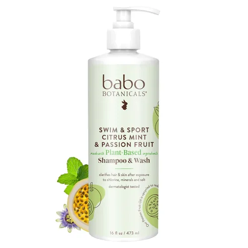 Vista 5 de Babo Botanicals Swim & Sport - Champú y lavado de menta cítrica y maracuyá - Limpiador purificador para cabello y cuerpo, elimina el cloro