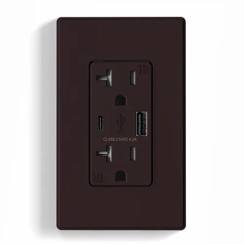 Vista 29 de ELEGRP Cargador USB de pared, receptáculo USB con puertos USB tipo A y tipo C, enchufe dúplex de 15 amperios resistente a manipulaciones NEMA 5-15R