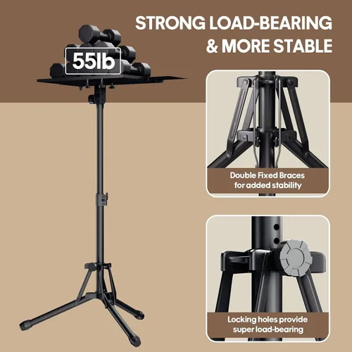 Vista 4 de KOOV Soporte para proyector de altura ajustable de 20 a 61 pulgadas, soporte de trípode plegable para proyector con bandeja para mouse y soporte