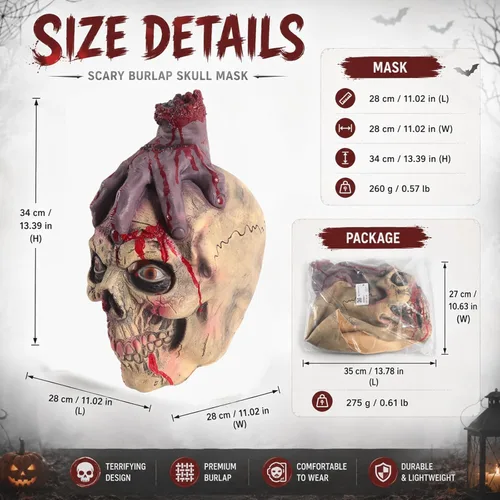 Vista 4 de Máscara de calavera de mano para adultos, disfraz de zombi